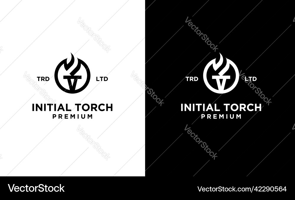 Initial t torch on circle logo symbol design Vector Image