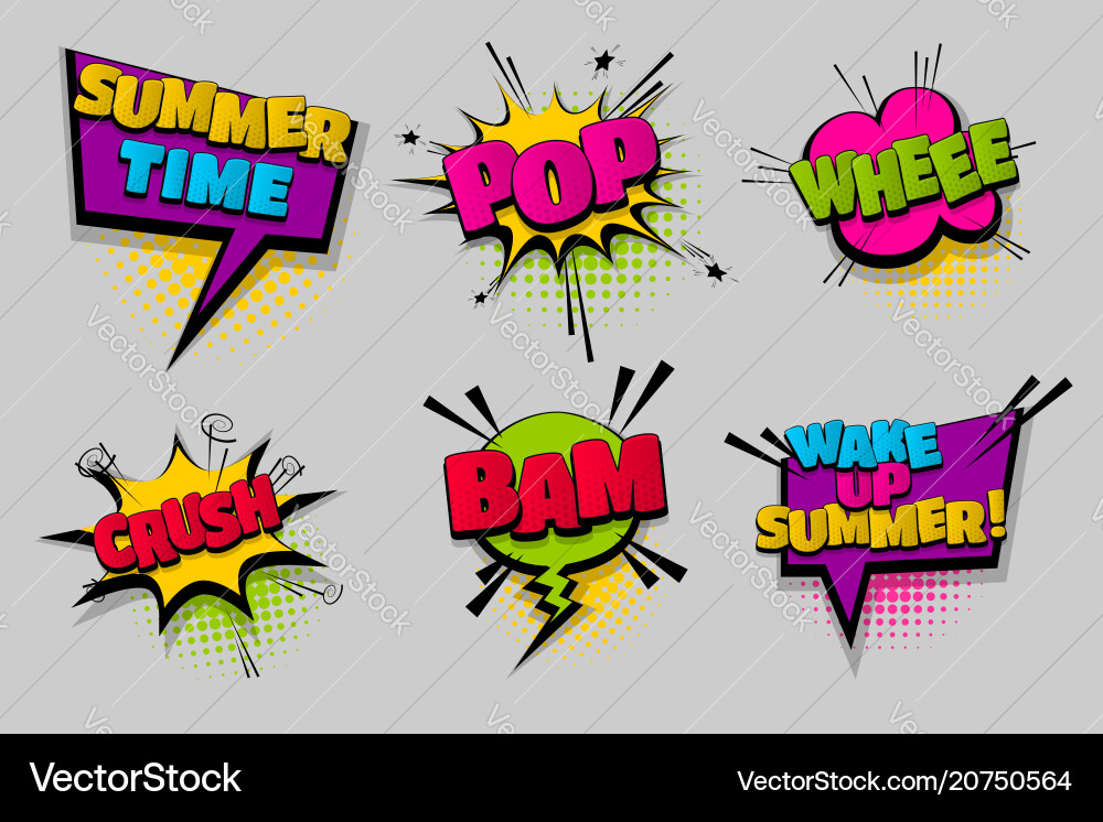 Set comic text speech bubble pop art Royalty Free Vector