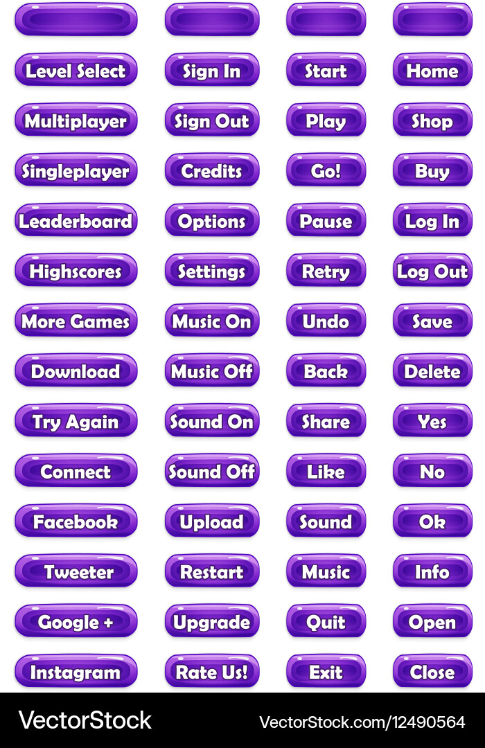 Set of text game buttons in cartoon style vector image