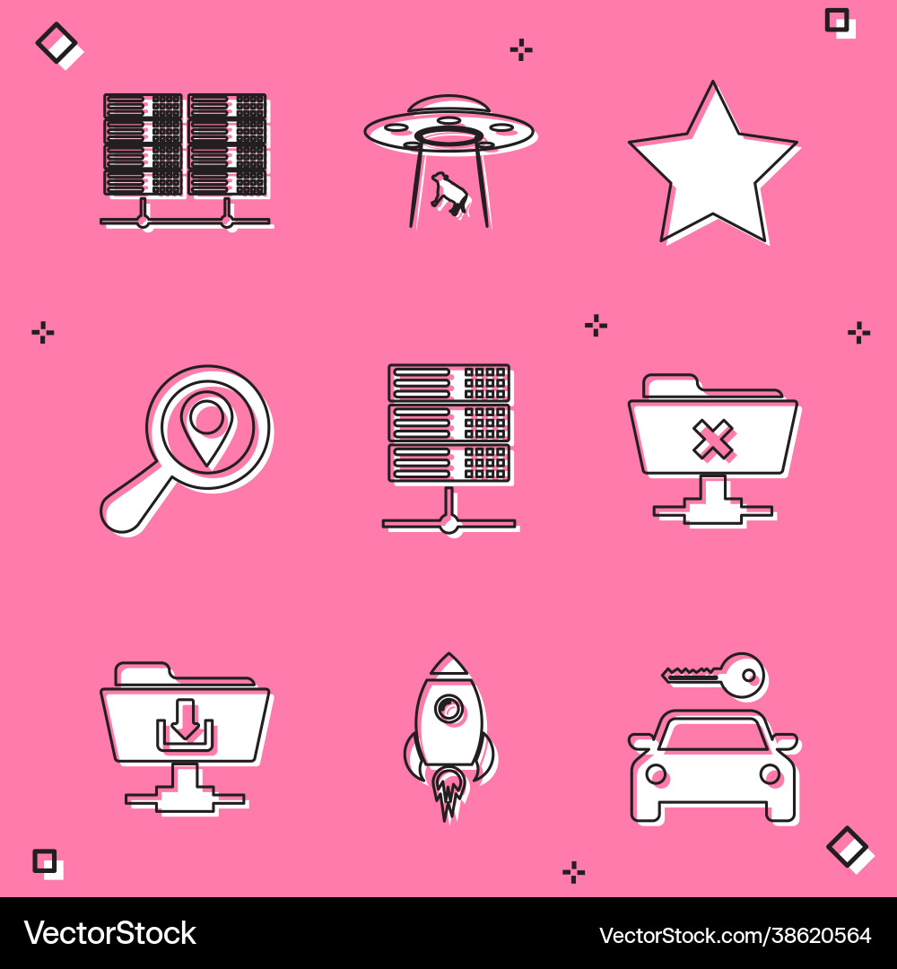 Set server data web hosting ufo abducts cow vector image