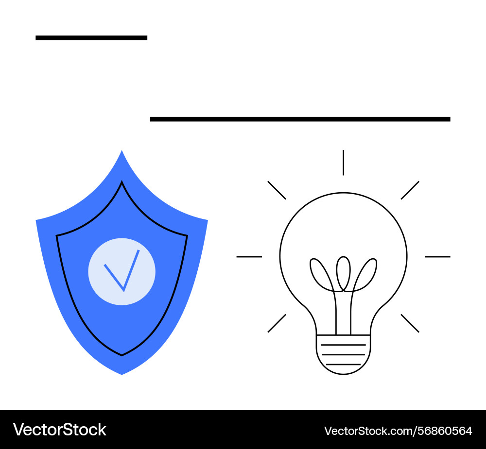Shield with checkmark and lightbulb representing Shield with checkmark and lightbulb representing vector image