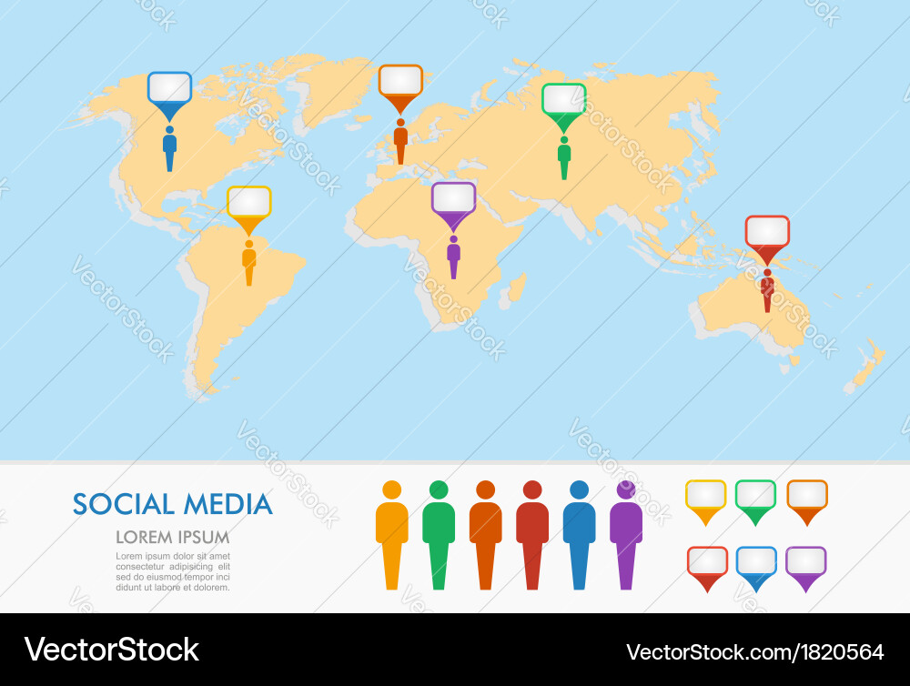 World map men figures and geo position pointers vector image