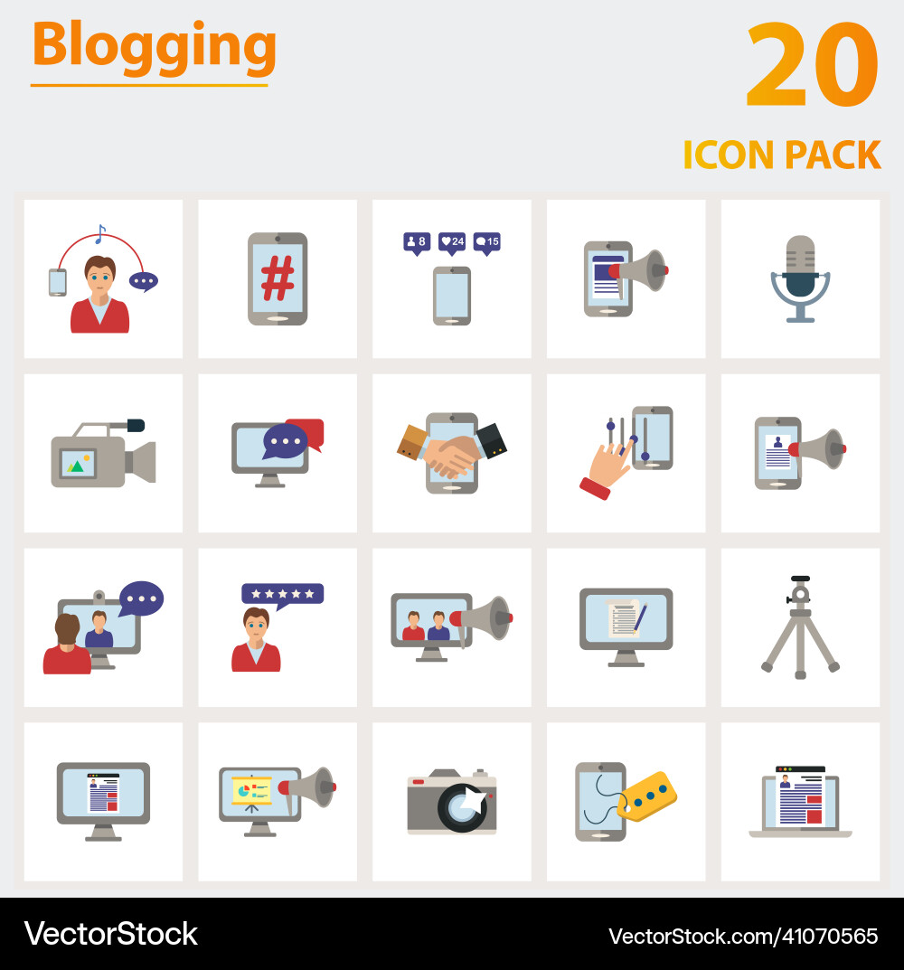 Blogging icon set collection of simple elements Blogging icon set collection of simple elements Vector Image
