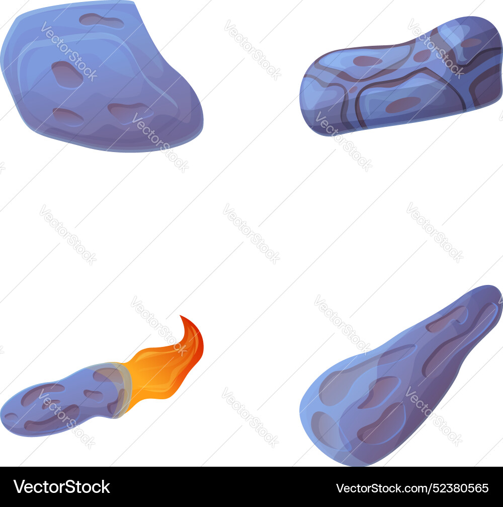 Flying meteorite icons set cartoon space Flying meteorite icons set cartoon space vector image