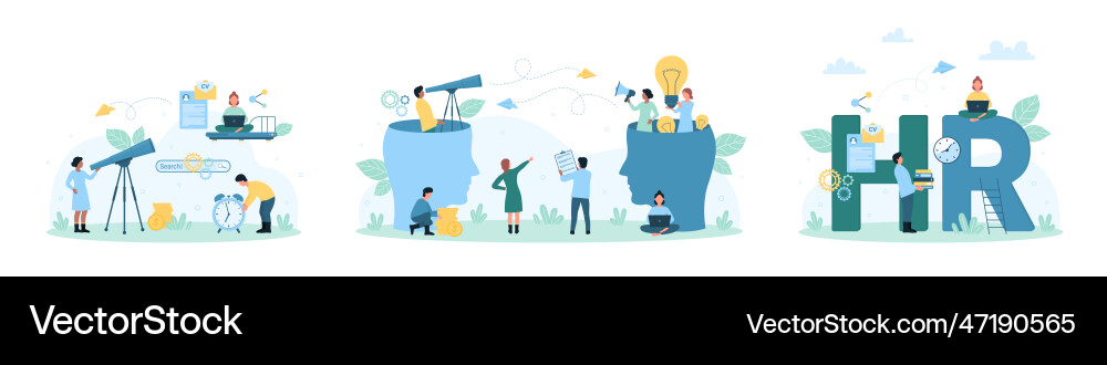 Hr employment strategy and idea set tiny people Hr employment strategy and idea set tiny people vector image
