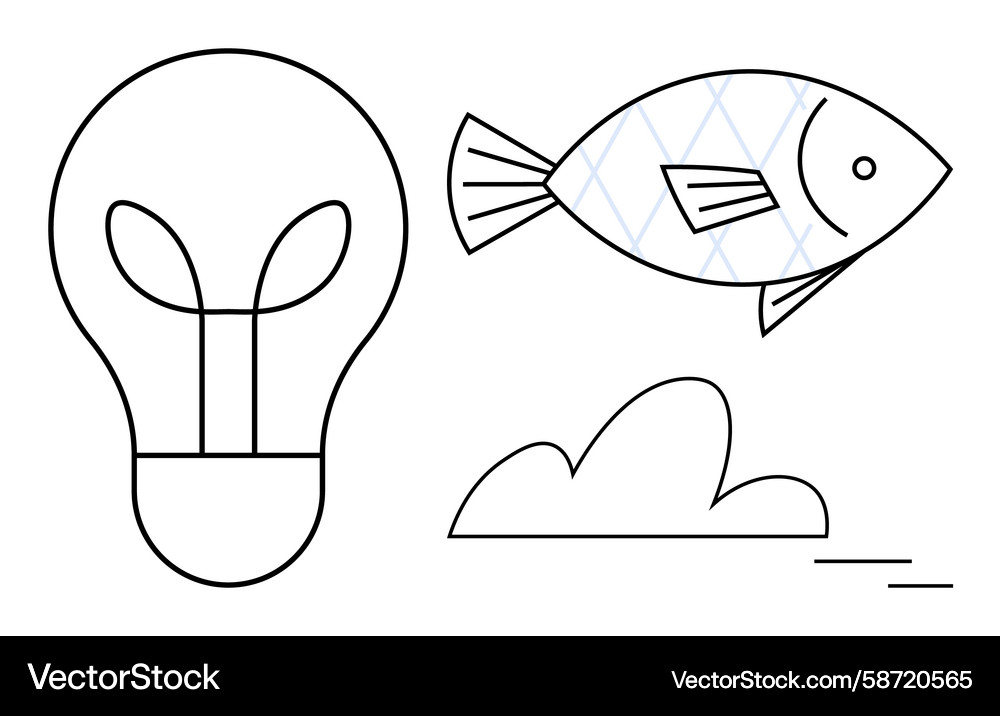 Lightbulb with plant fish patterns Vector Image