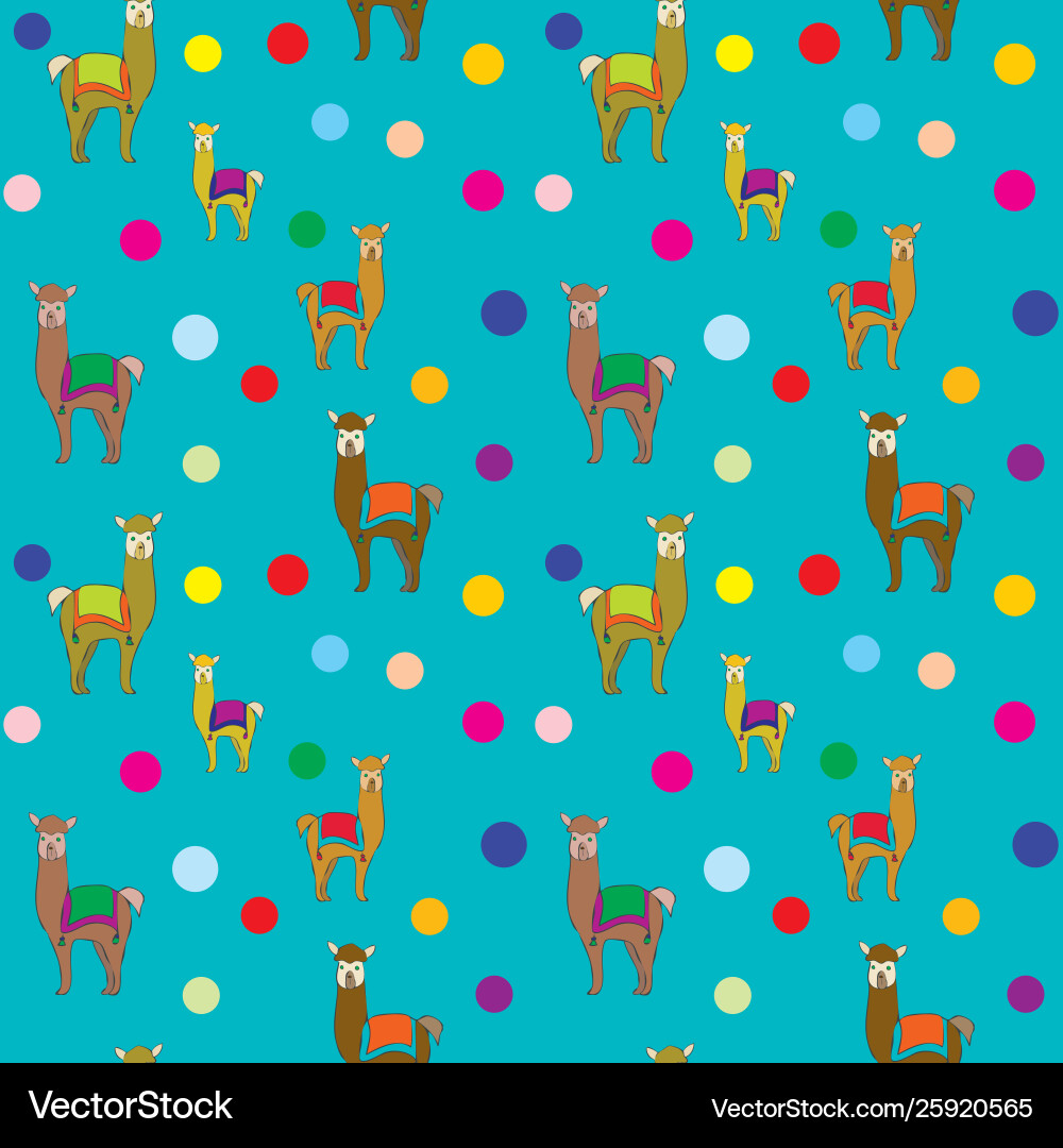 Llama polka dots repeat seamless pattern vector image
