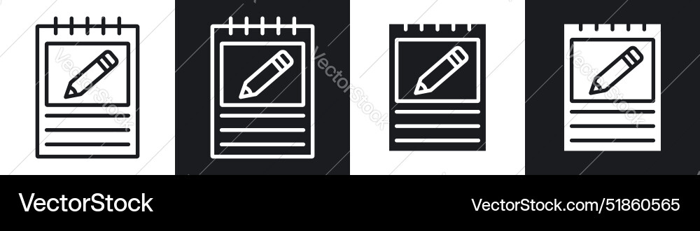 Notebook liner and solid icon set in black color Vector Image