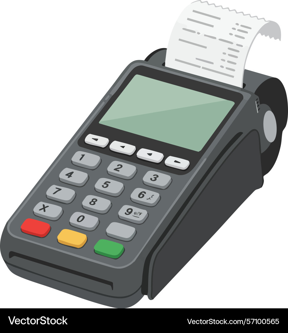 Payment terminal with printed receipt in gray Payment terminal with printed receipt in gray Vector Image