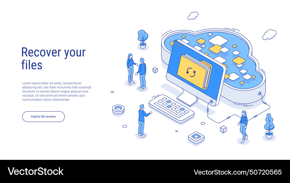 Recover your files using a backup on secure cloud Recover your files using a backup on secure cloud Vector Image