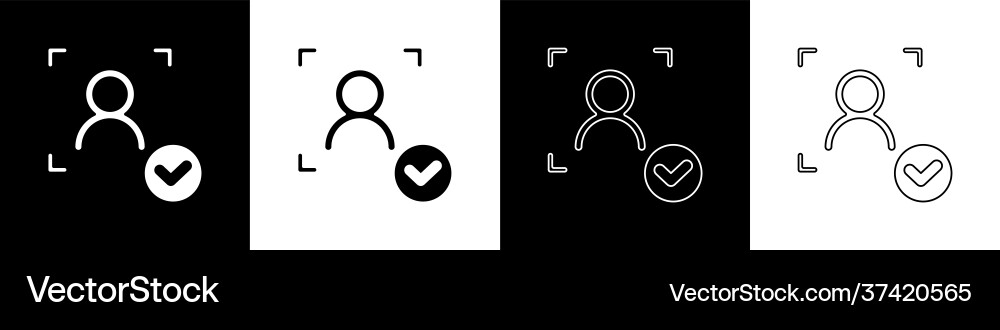 Set face recognition with check mark icon isolated Set face recognition with check mark icon isolated vector image