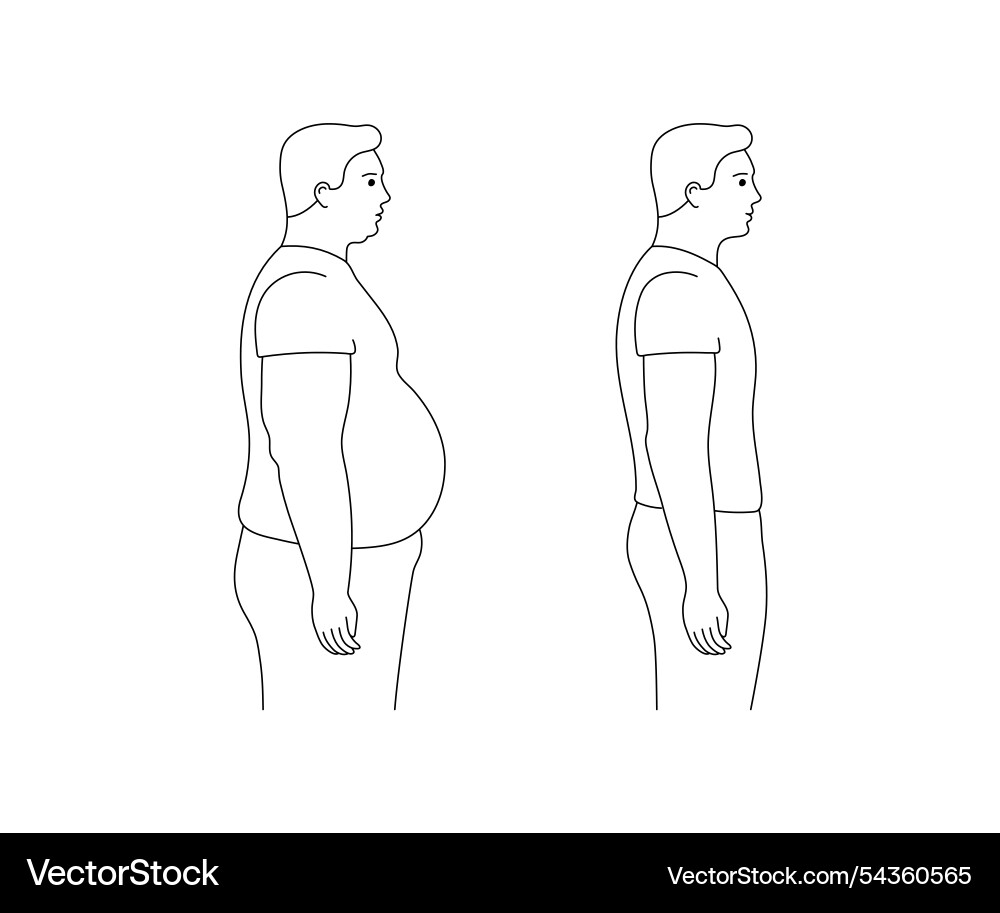 Vergleich der männlichen Körperfett und dünne Gewichtsverlust Vergleich der männlichen Körperfett und dünne Gewichtsverlust vektorbild