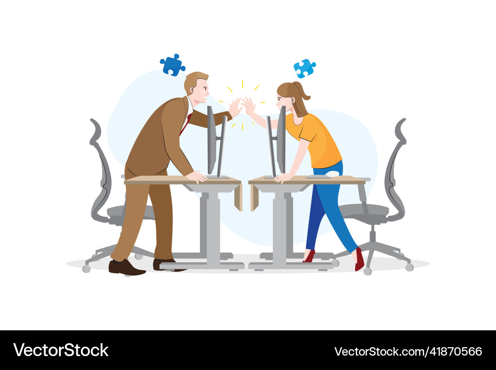 2 of coworkers agree and solve problem together Vector Image