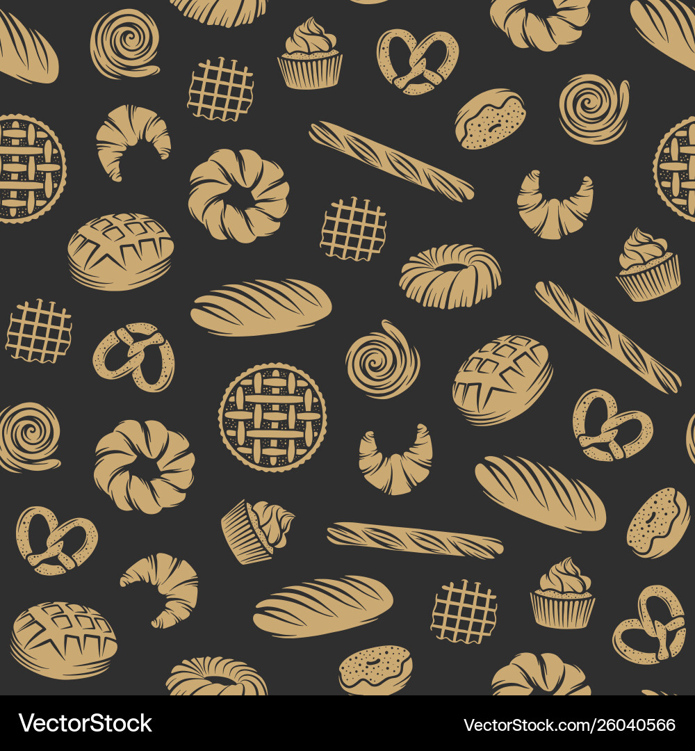 Bakery seamless pattern with engraved elements Bakery seamless pattern with engraved elements vector image