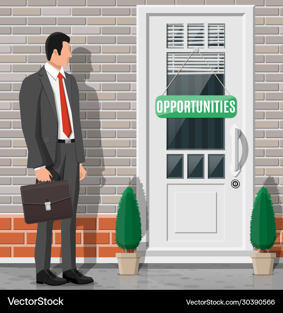 Businessman in front closed door Businessman in front closed door vector image