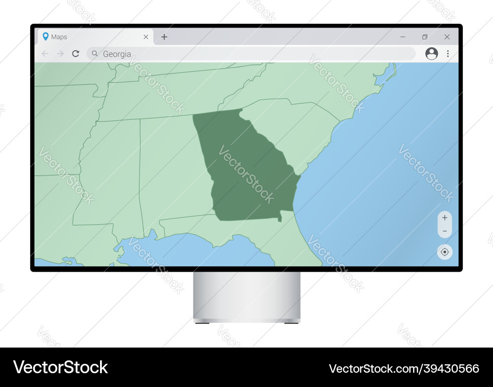 Computer monitor with map of georgia in browser vector image