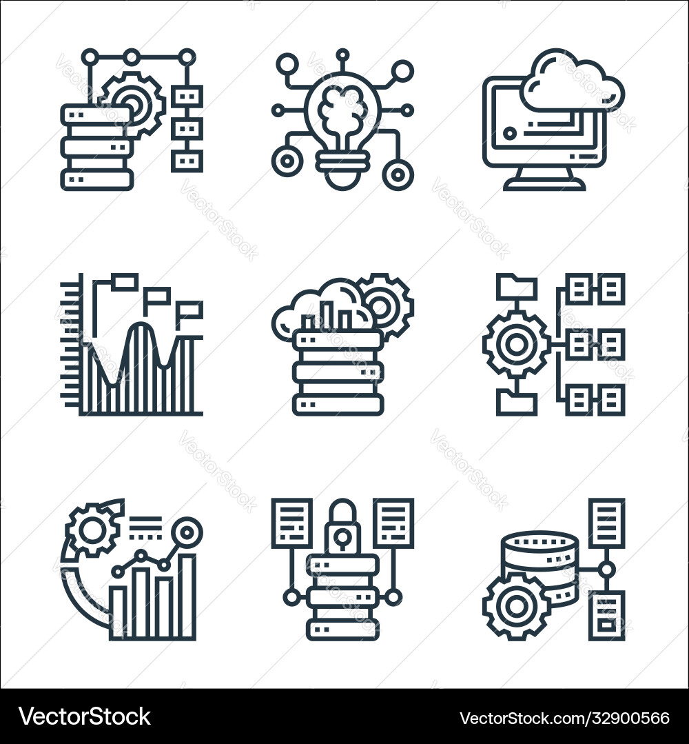 Data analytics line icons linear set quality vector image