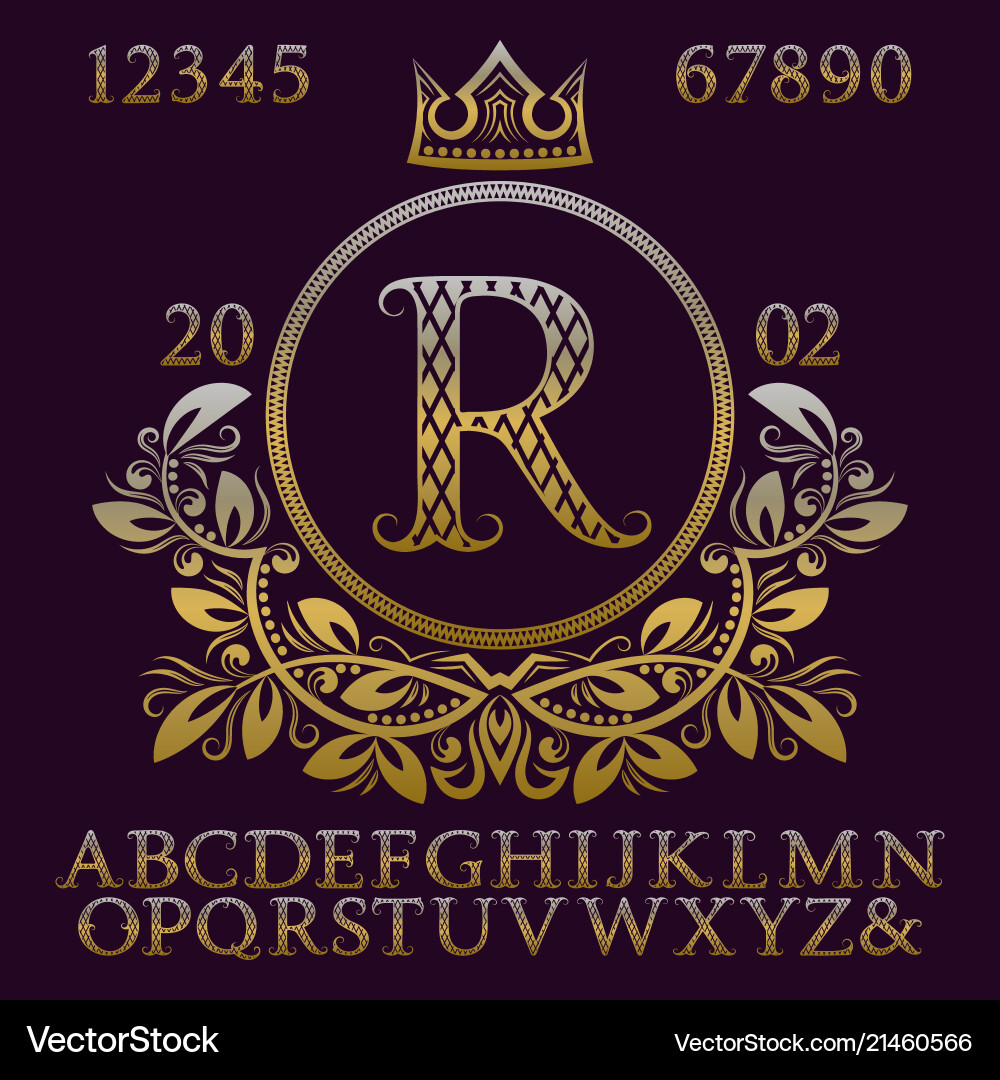 Golden letters and numbers with initial monogram Golden letters and numbers with initial monogram Vector Image