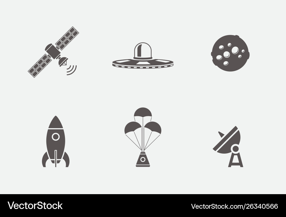 Isolated space icons in grey shape set Isolated space icons in grey shape set Vector Image