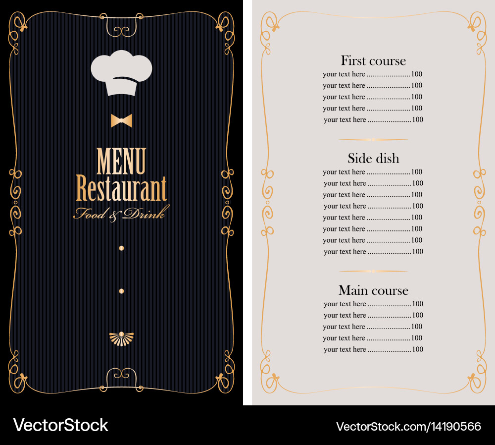 Menu with price list and gold pattern Vector Image