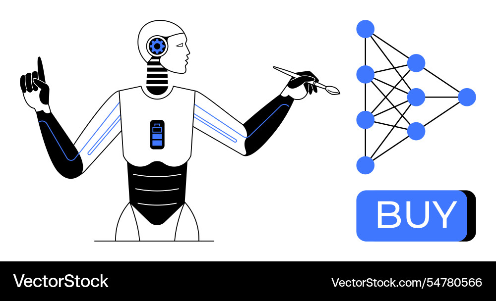 Roboterprogrammierung neuronales Netzwerk mit Buy-Button Roboterprogrammierung neuronales Netzwerk mit Buy-Button vektorbild