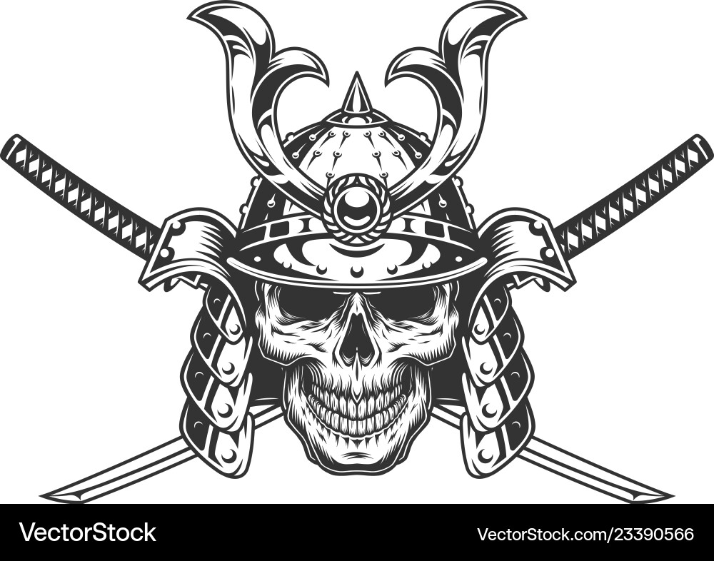 Samurai Skull with Crossed Swords Vector Image