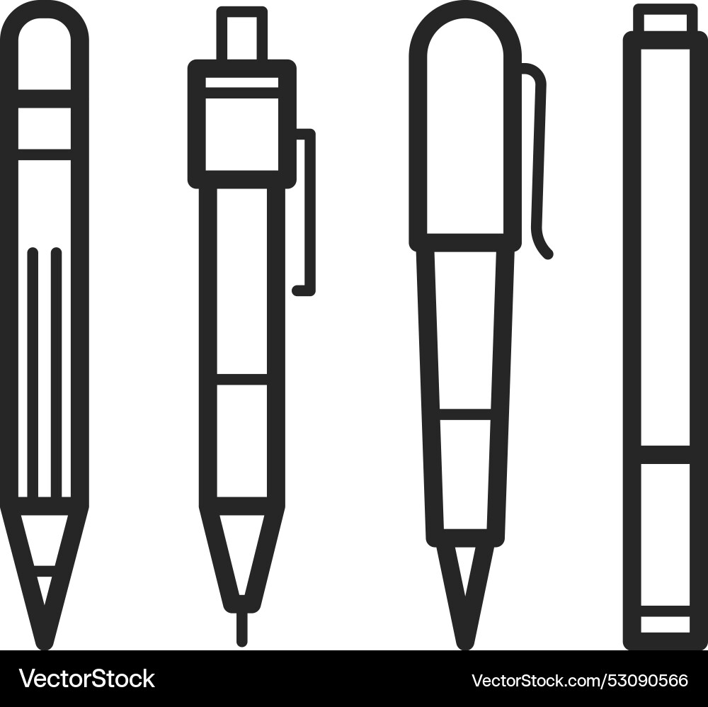 Schreibwerkzeuge Liniensymbol Satz Bleistift und Kugelschreiber Schreibwerkzeuge Liniensymbol Satz Bleistift und Kugelschreiber vektorbild