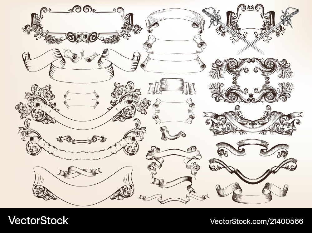 Set of swirl elements for calligraphic design vector image