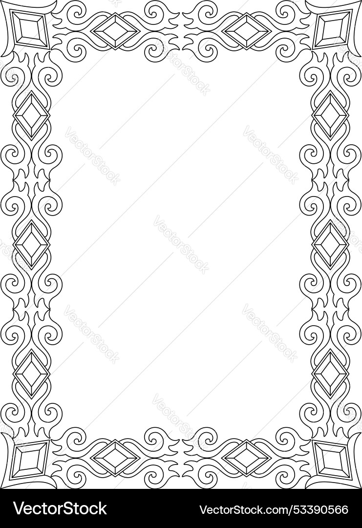 Vertical frame with gems and curls - linear Vector Image