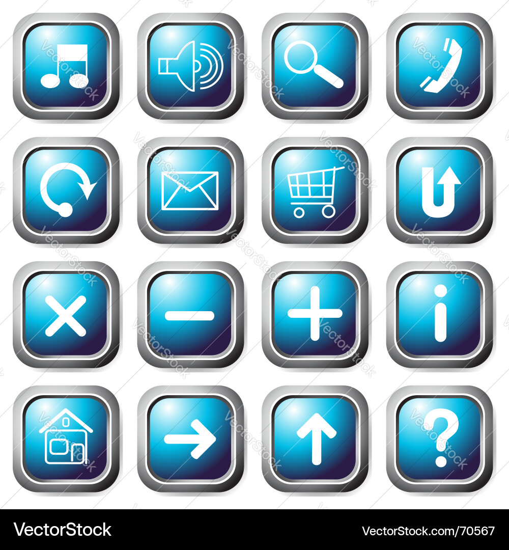 Aqua Square Buttons Set Vector Image