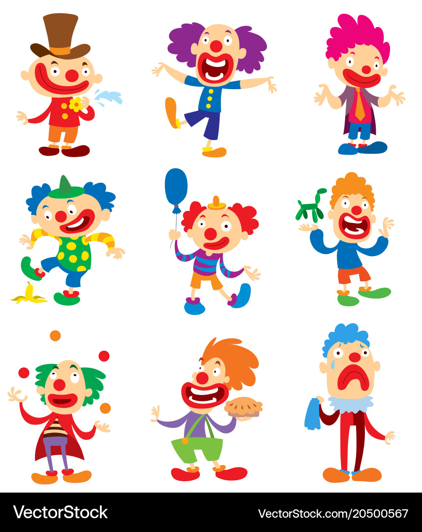 Clown character performing different fun Vector Image