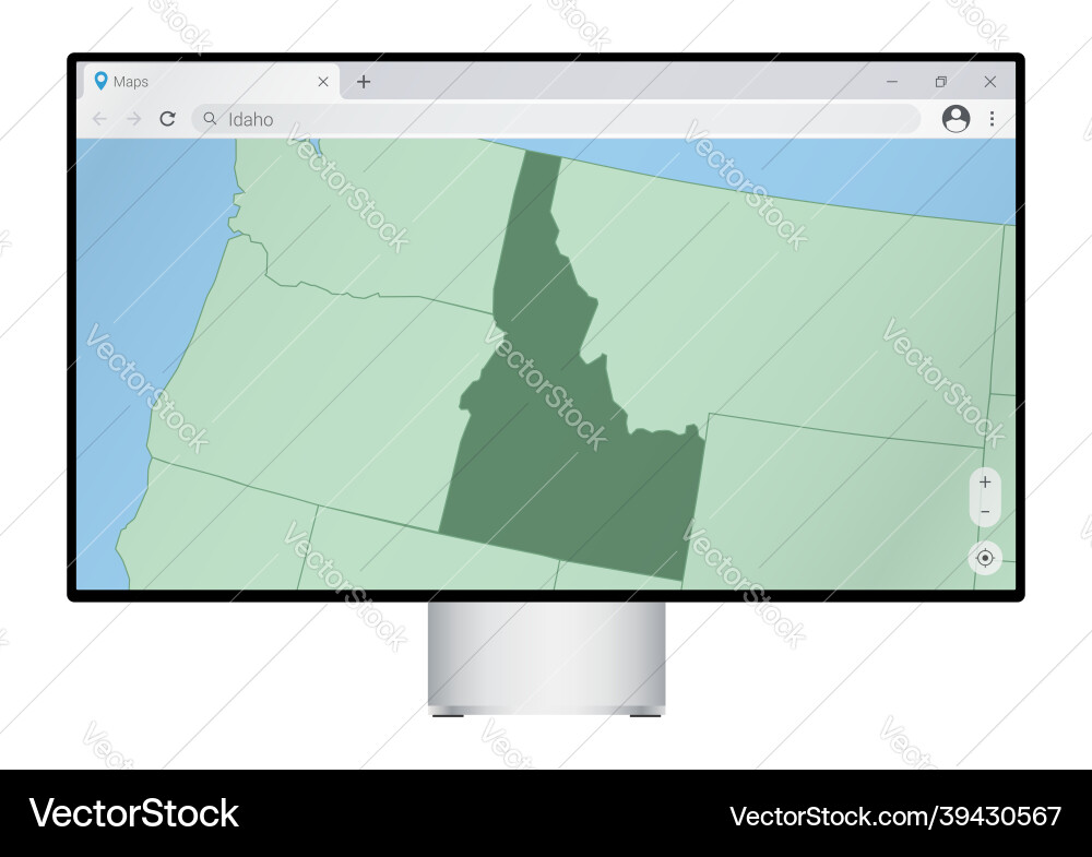 Computer monitor with map of idaho in browser vector image