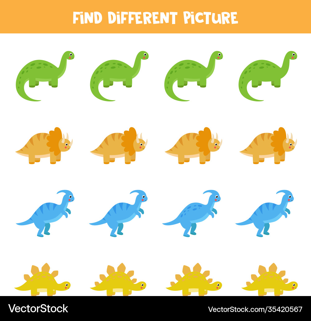 Find different dinosaur in each row logical game Vector Image