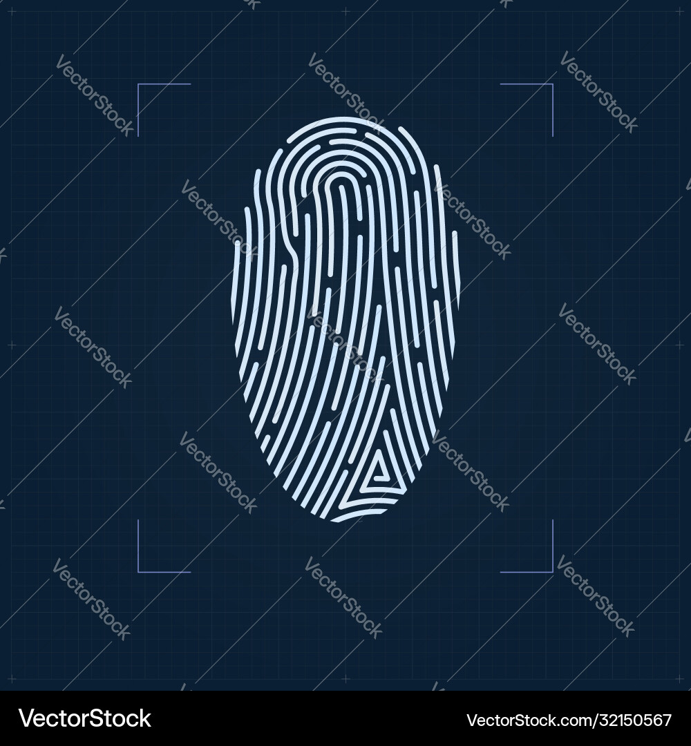 Fingerprint scan on blueprint mesh background Vector Image