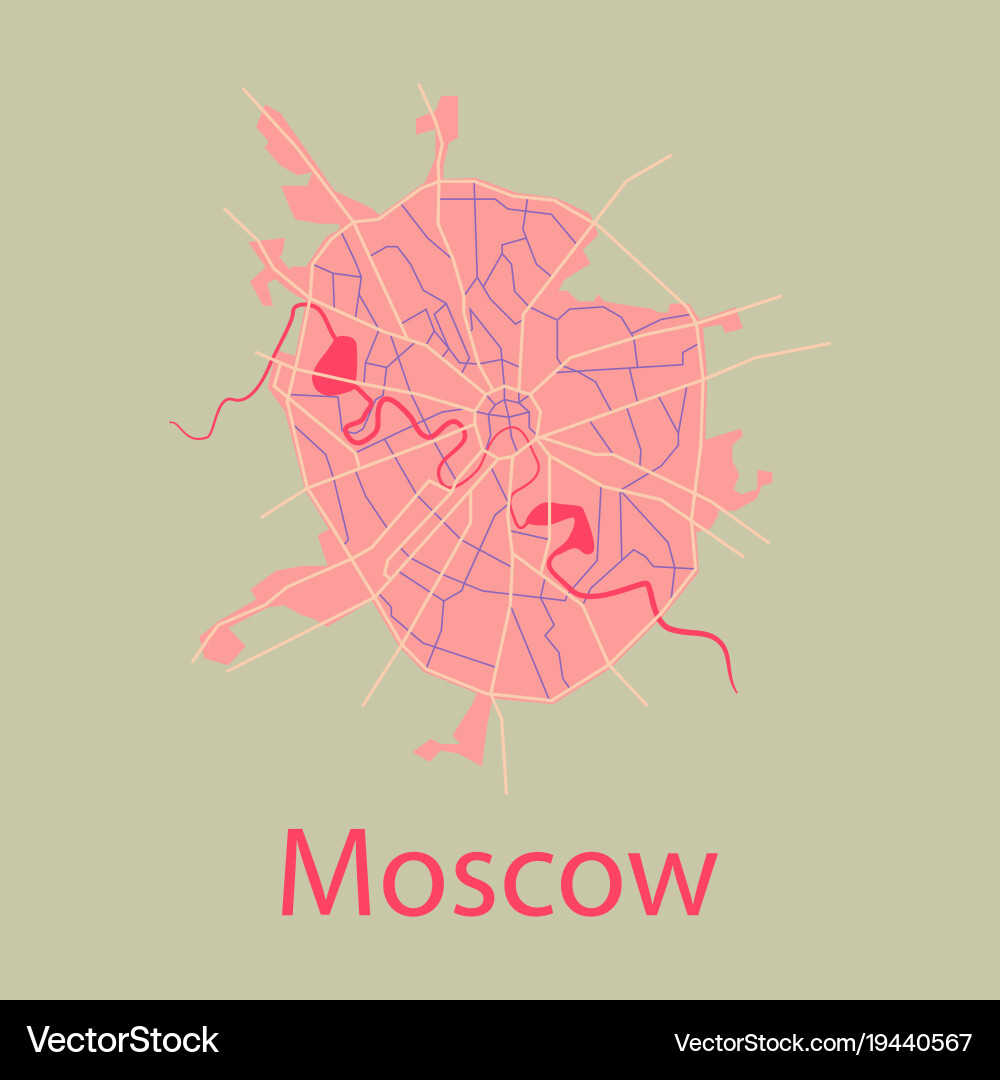 Flat color map of moscow all objects are located vector image