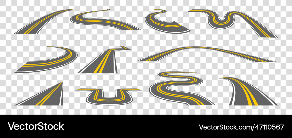 Road way automobile path straight and curve Road way automobile path straight and curve vector image