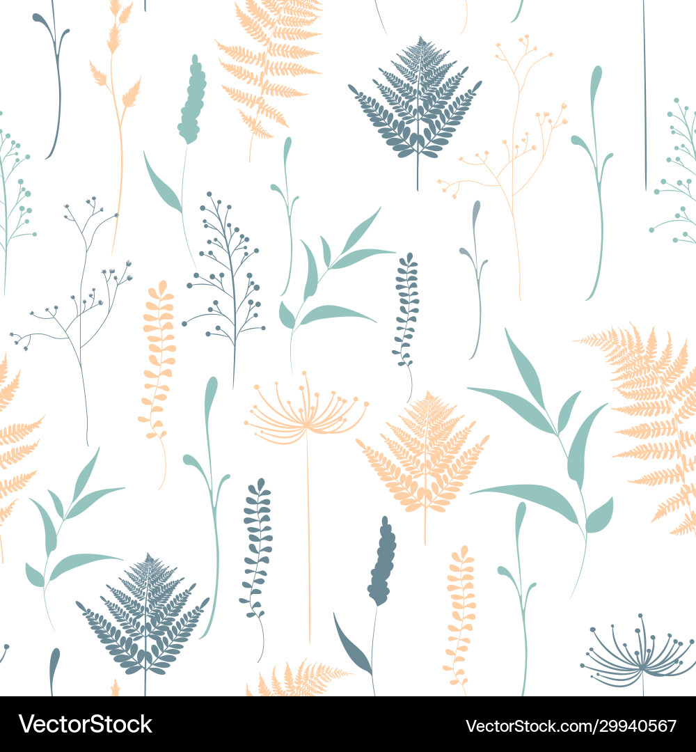 Seamless pattern fern different tree foliage Vector Image
