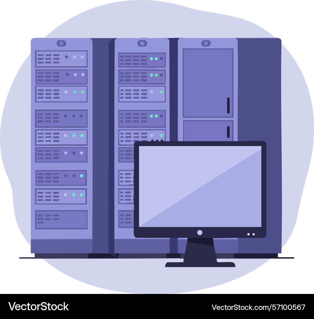 Server racks with computer monitor technology vector image