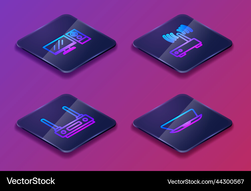 Set isometric line computer monitor router and wi Set isometric line computer monitor router and wi Vector Image