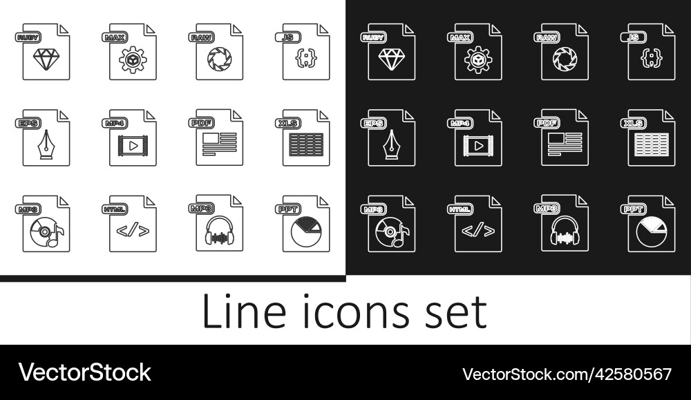 Set line ppt file document xls raw mp4 eps Set line ppt file document xls raw mp4 eps Vector Image