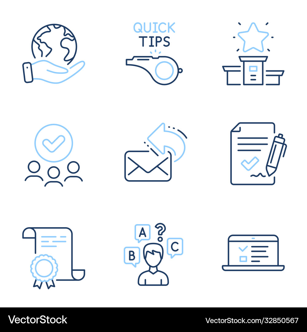 Web lectures winner podium and quiz test icons Vector Image