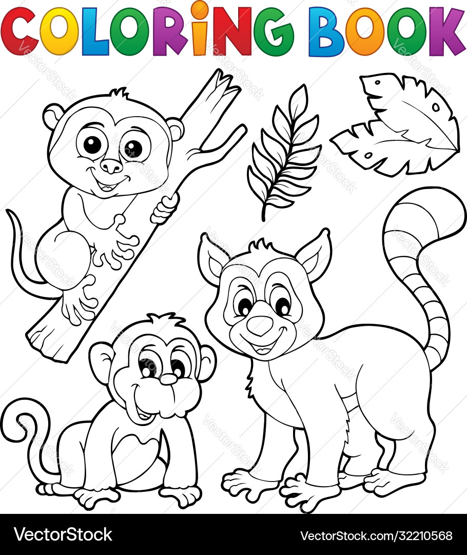 Coloring book primates and monkey – Royalty-Free Vector | VectorStock