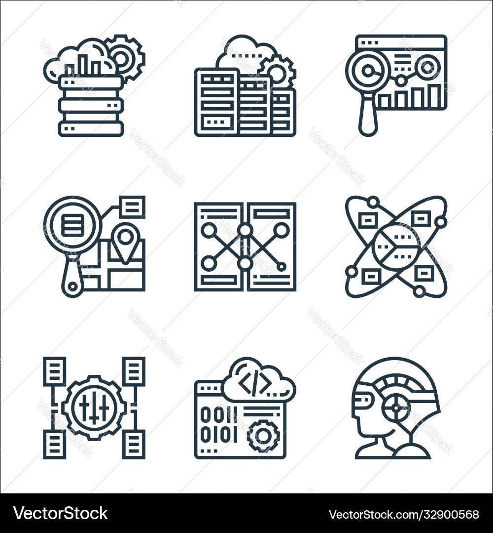 Data analytics line icons linear set quality Data analytics line icons linear set quality vector image