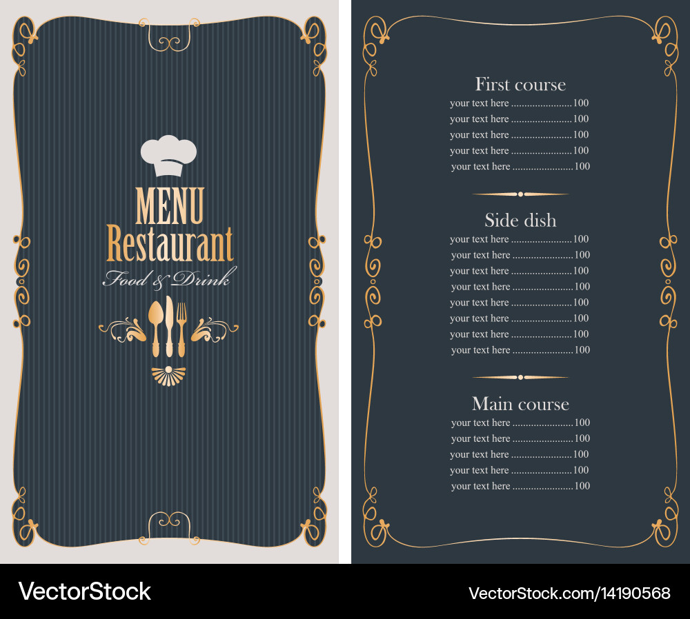Menu with price list and gold pattern vector image