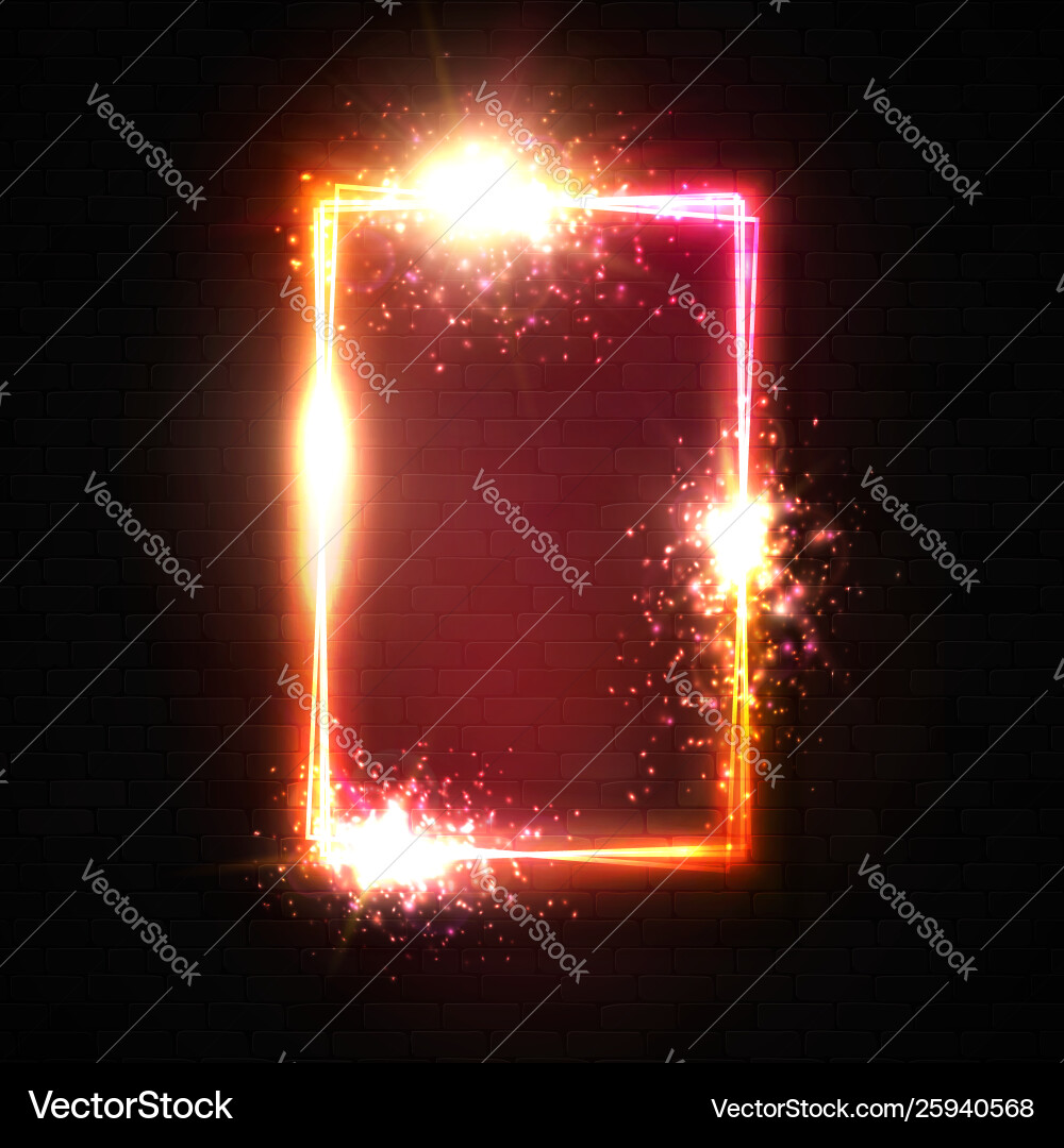 Realistic 3d rectangle neon frame with red light vector image