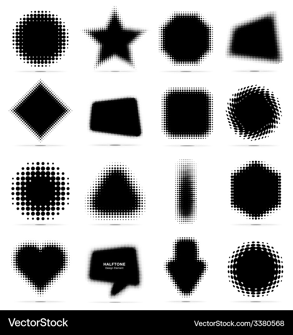 Set of 16 abstract halftone design elements vector image