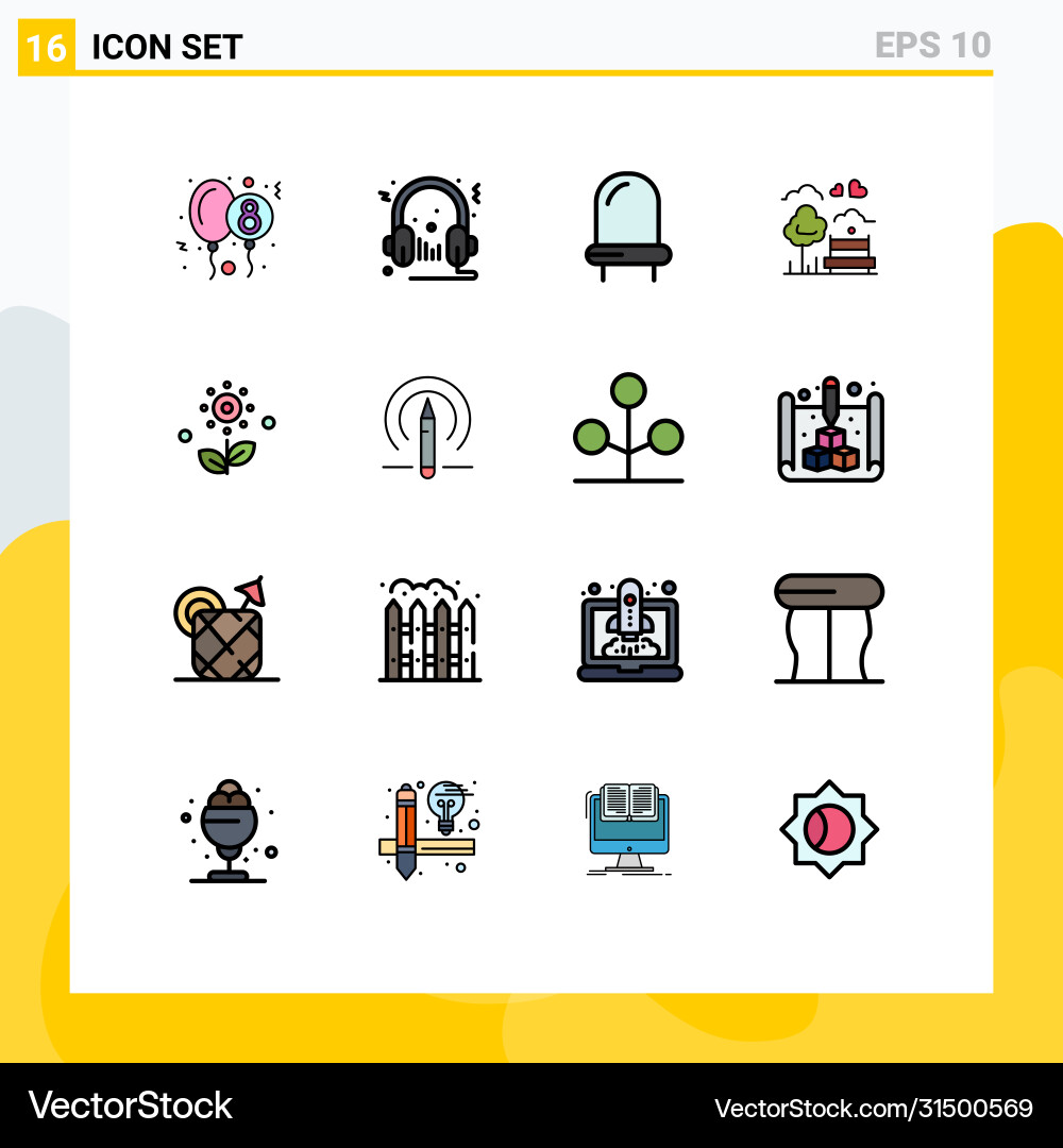 16 user interface flat color filled line pack Vector Image