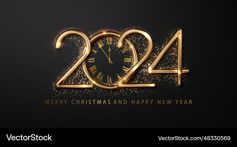 2024 clock and fireworks create luxurious dark 2024 clock and fireworks create luxurious dark vector image