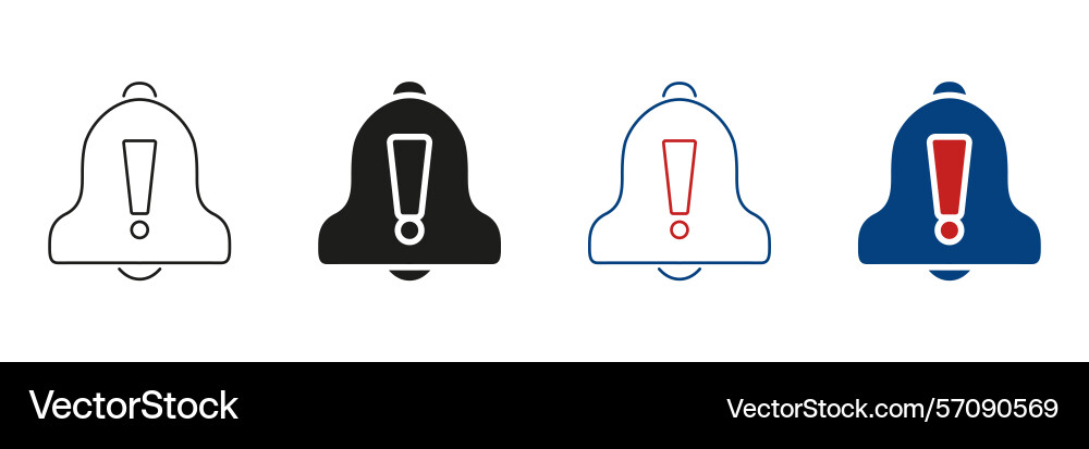 Bell with exclamation mark line and solid icon set Bell with exclamation mark line and solid icon set Vector Image