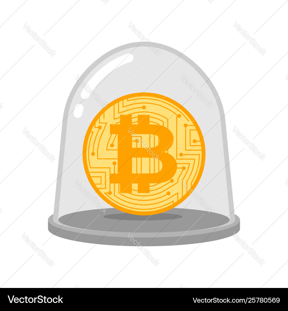 Bitcoin in glass bell laboratory studies Vector Image